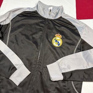 REAL MADRID Black Gray Zip Track Tl JACKET by Rhinox Silky Polyester Men’s Large